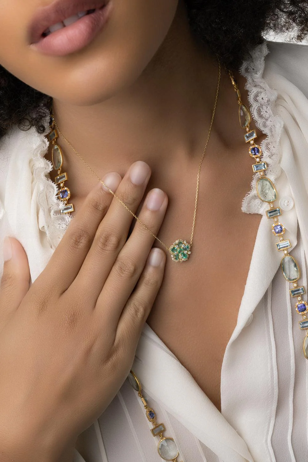 Jasmine Bloom Emerald Flower Necklace - Image 4