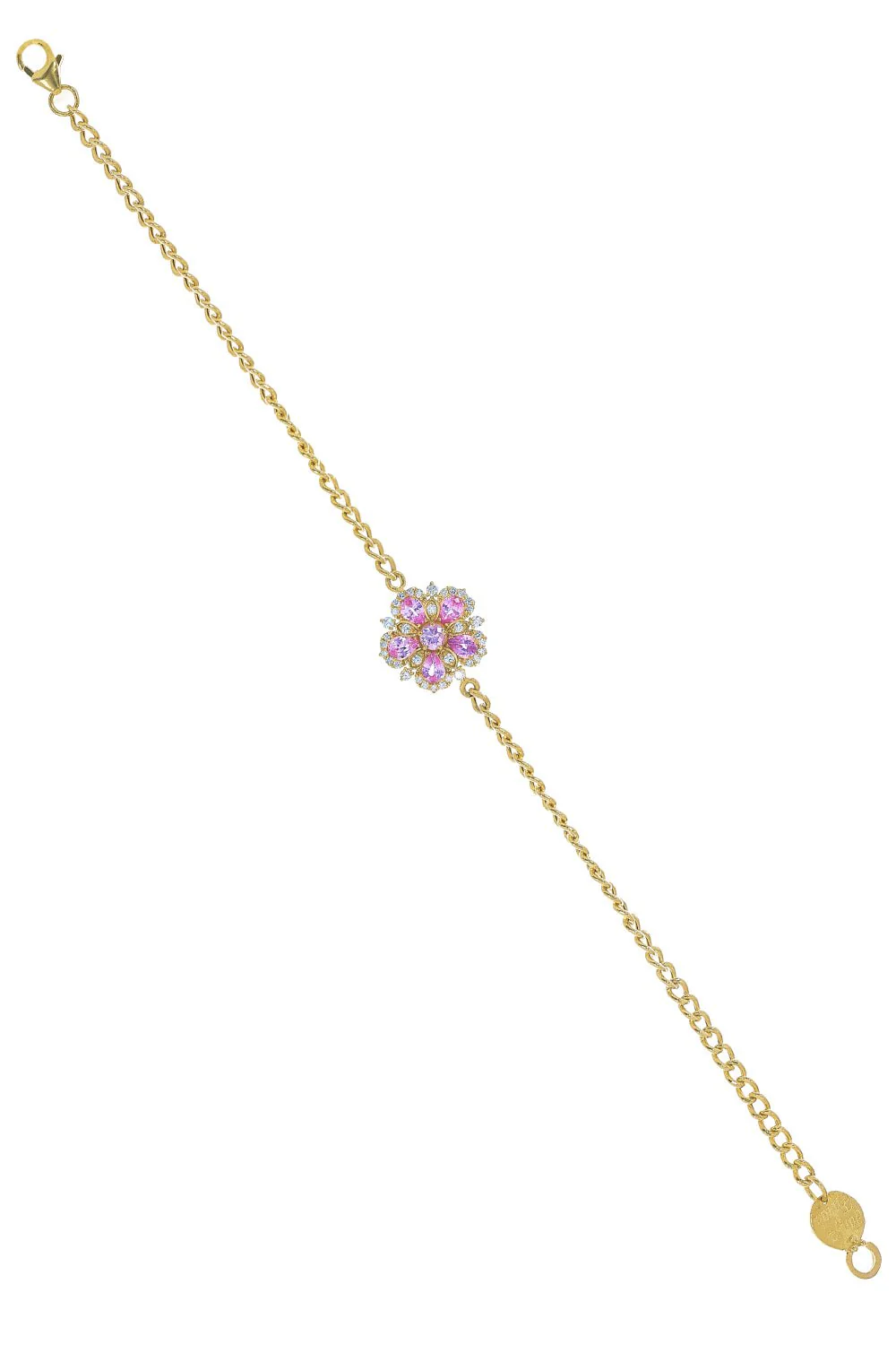 Jasmine Bloom Pink Sapphire Diamond Flower Station Bracelet