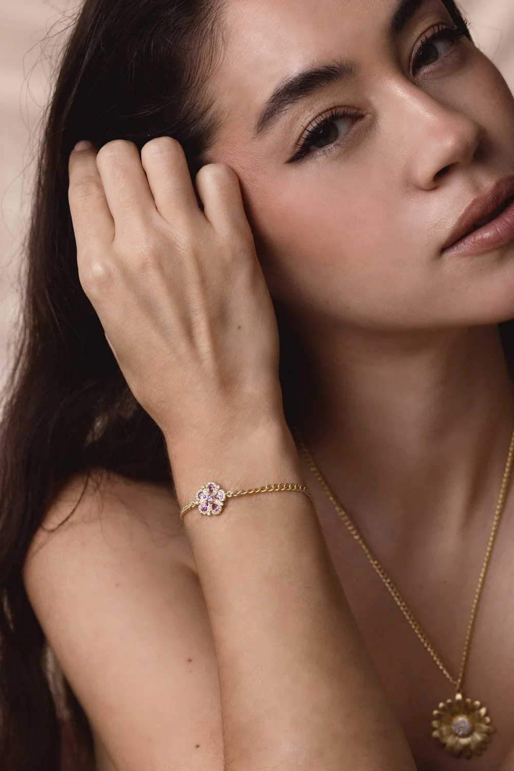 Jasmine Bloom Pink Sapphire Diamond Flower Station Bracelet - Image 3