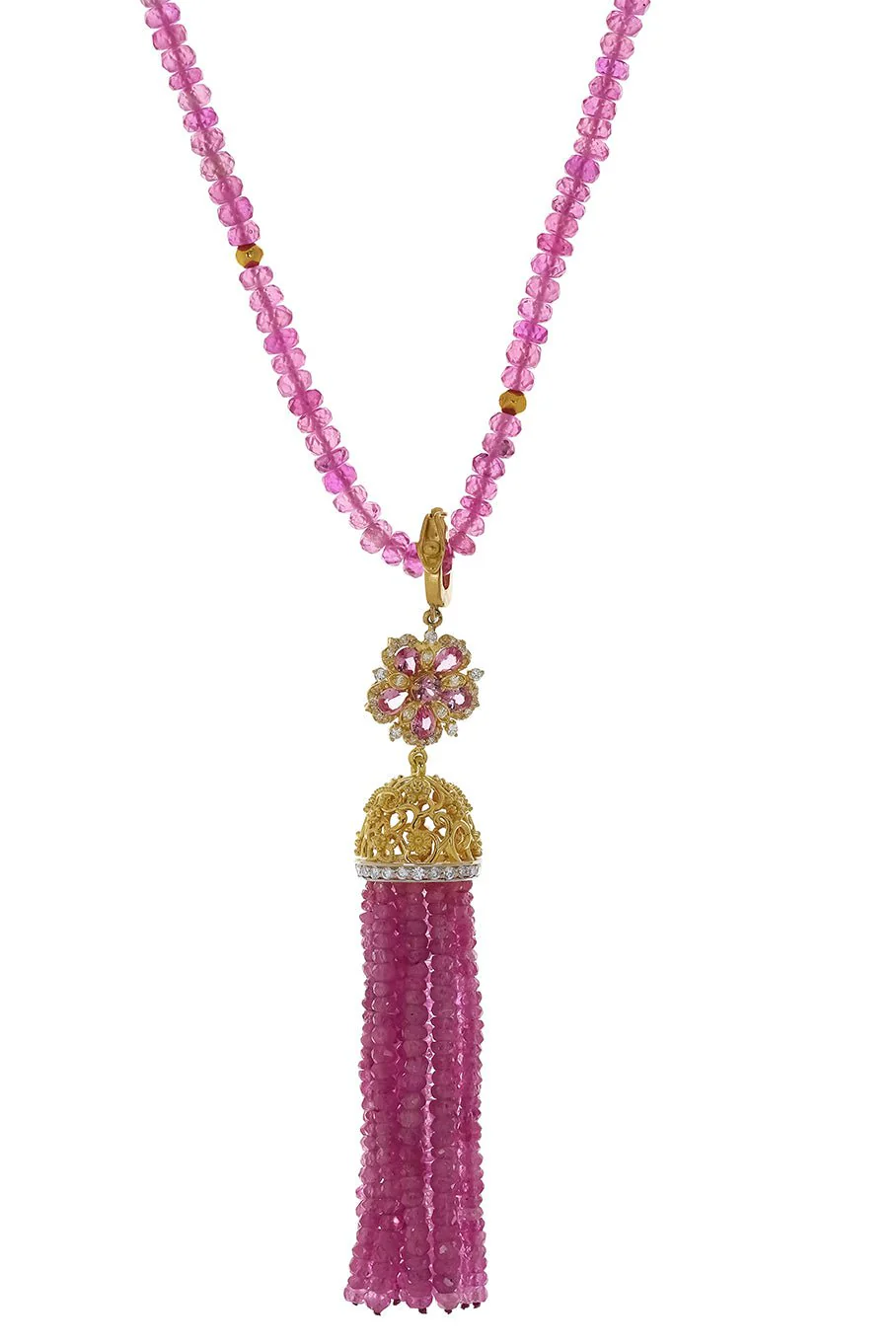 Jasmine Bloom Pink Sapphire Diamond Tassel Necklace