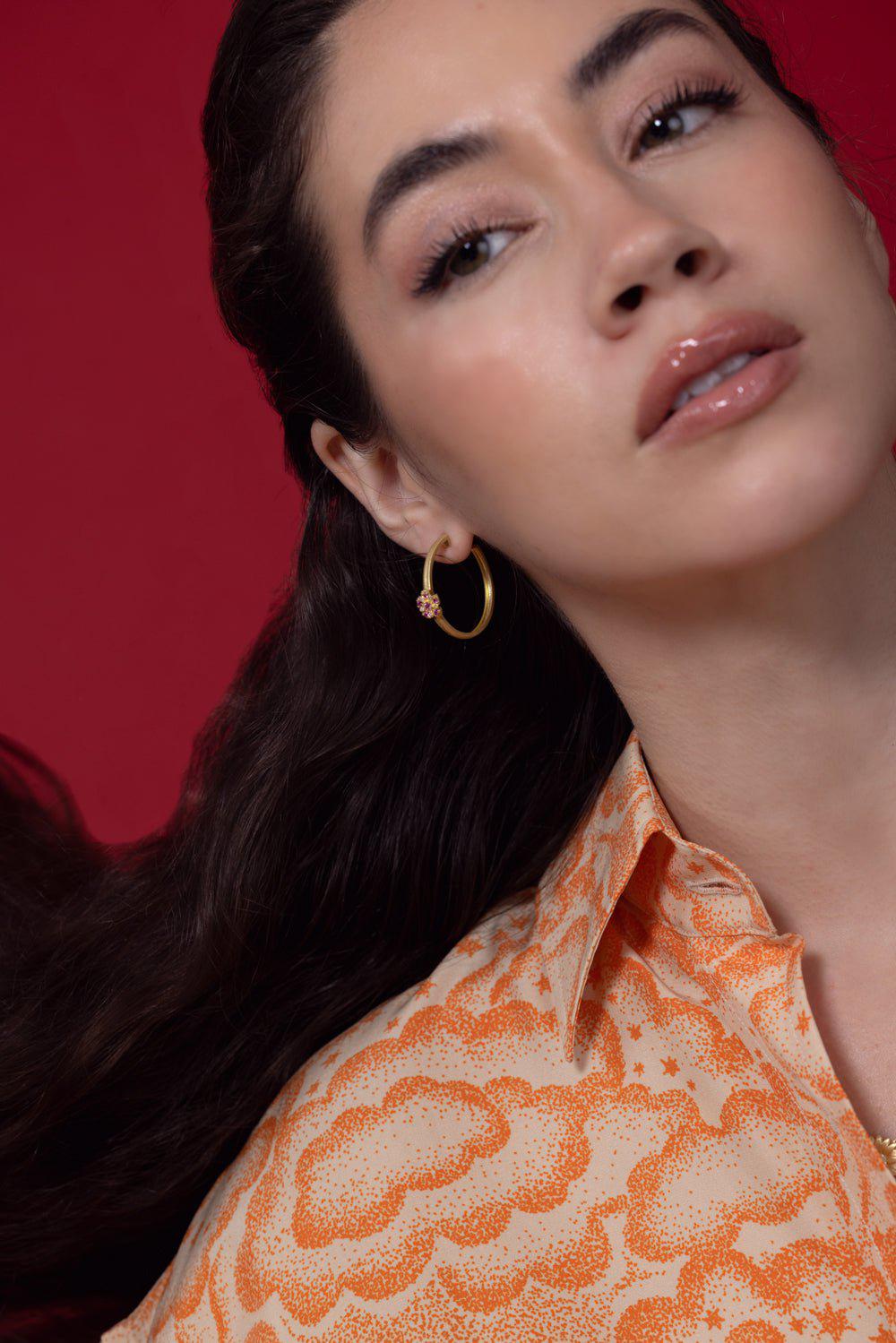 Jasmine Bloom Pink Sapphire Hoop Earrings - Image 2