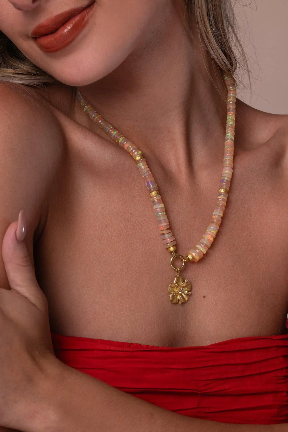 Jasmine Bloom Tala Opal Beaded Flower Pendant - Image 4
