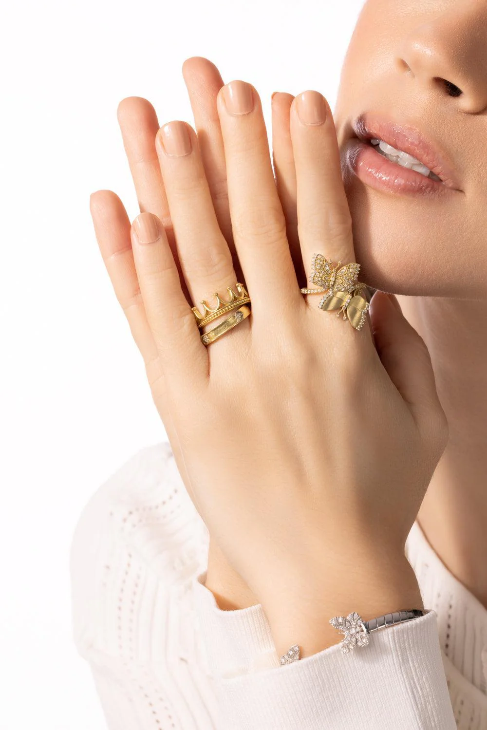 Kissing Butterlfies Diamond Bypass Ring - Image 2