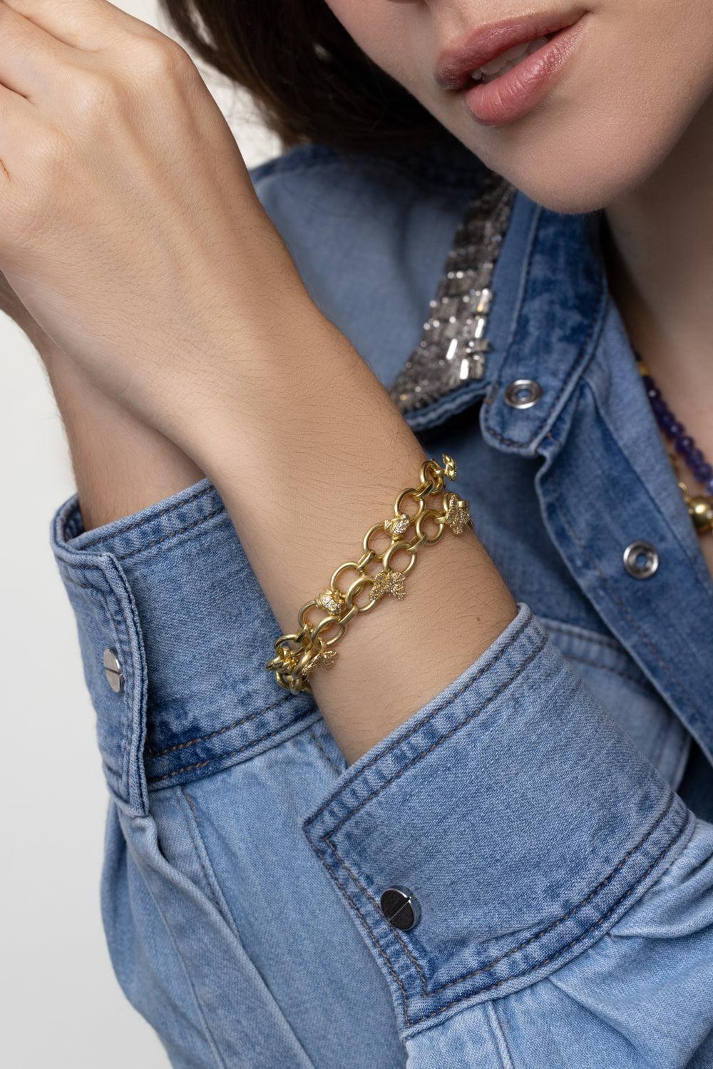 Large Tree of Life Diamond Frog Link Bracelet - Image 2