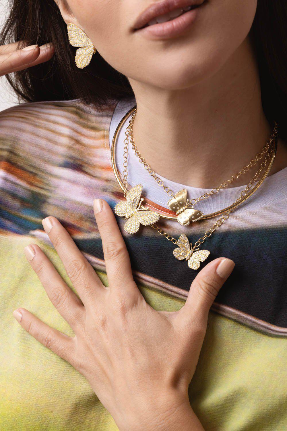 Medium Diamond Butterfly Half Wing Necklace - Image 4