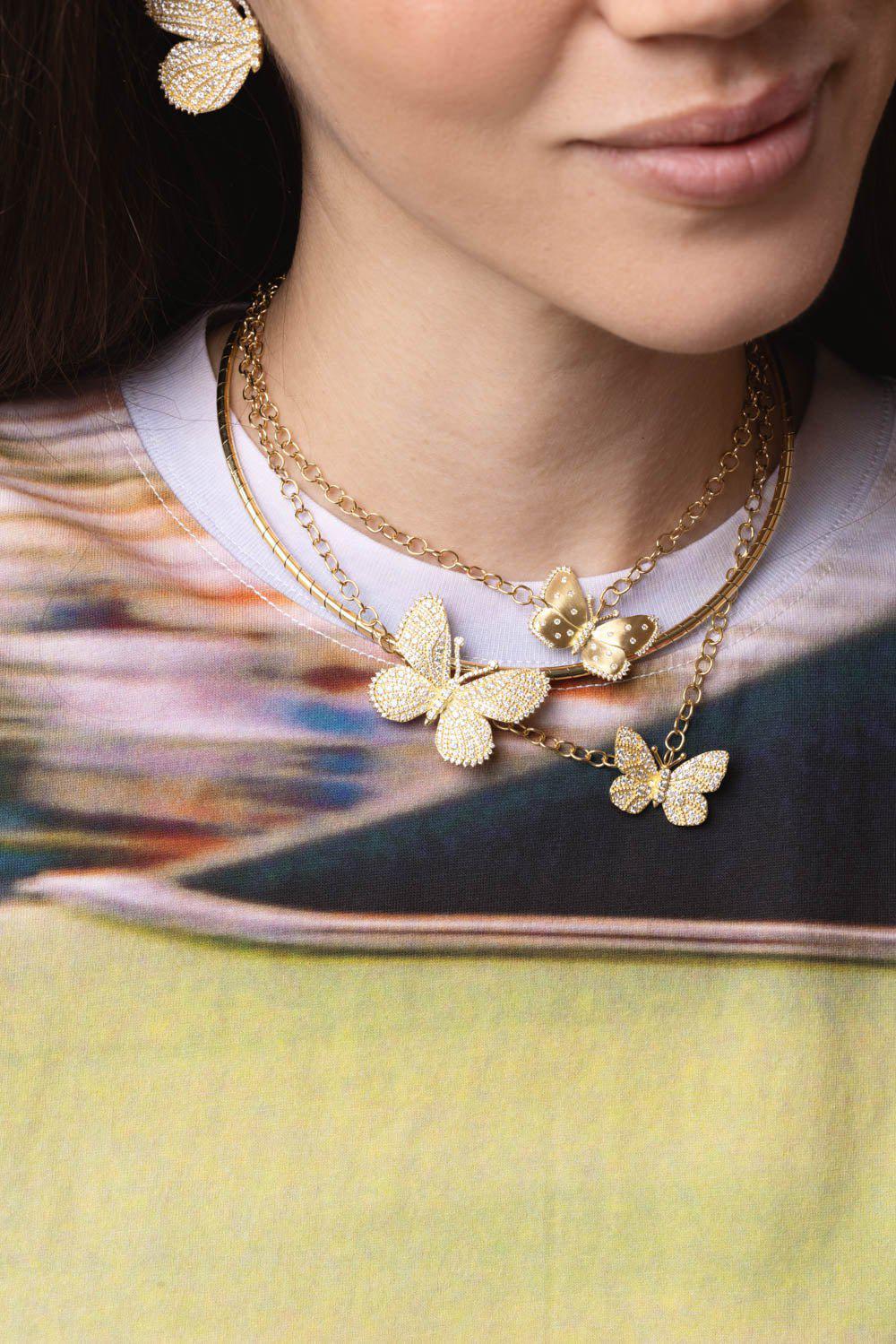 Medium Diamond Butterfly Pendant Necklace - Image 3