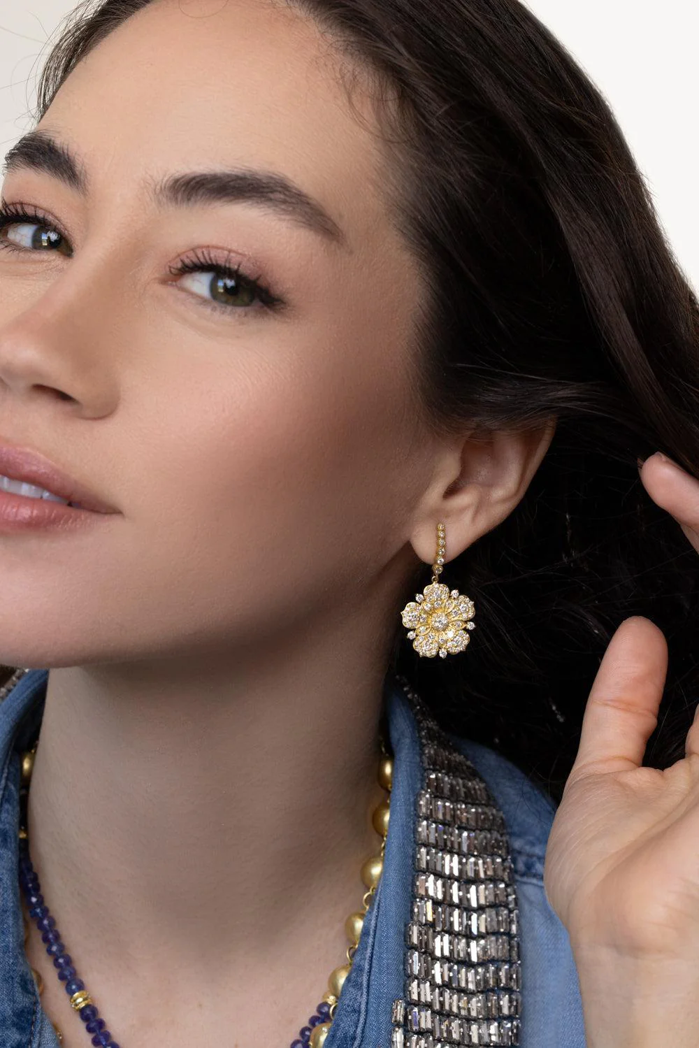 Medium Jasmine Bloom Diamond Flower Earrings - Image 2
