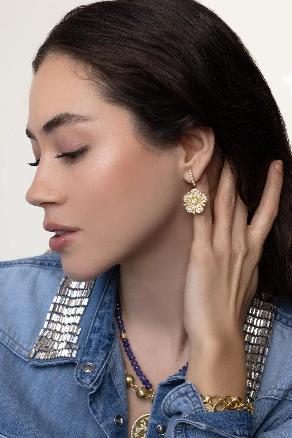 Medium Jasmine Bloom Diamond Flower Earrings - Image 3