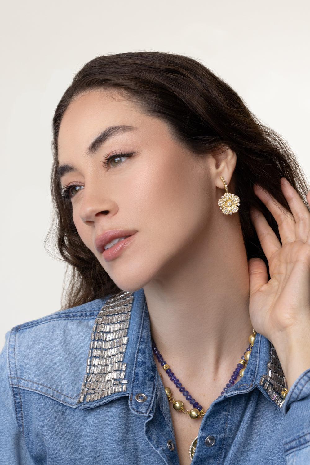 Medium Jasmine Bloom Diamond Flower Earrings - Image 4