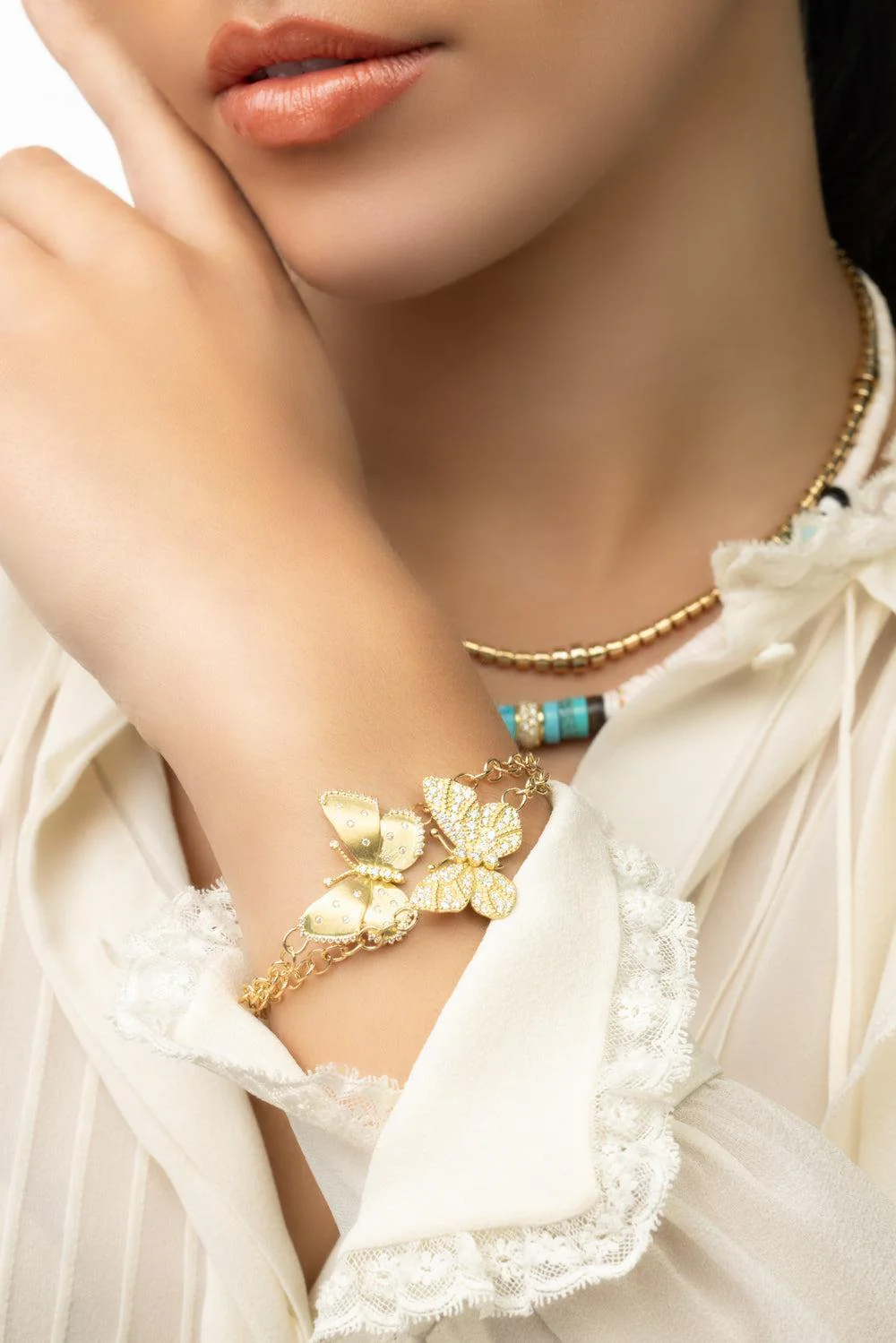 Medium Satin Diamond Butterfly Bracelet - Image 2