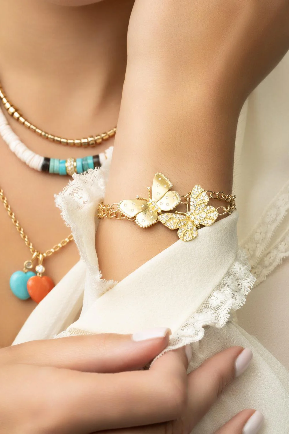 Medium Satin Diamond Butterfly Bracelet - Image 3