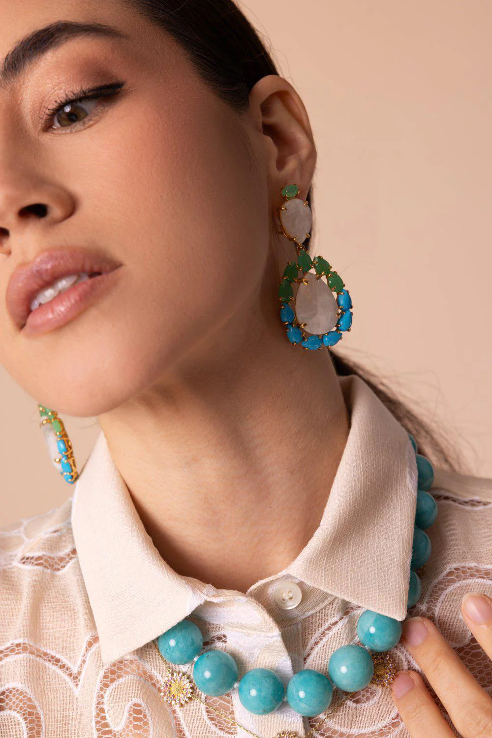 Modern Etruscan Amazonite Beaded Necklace - Image 2
