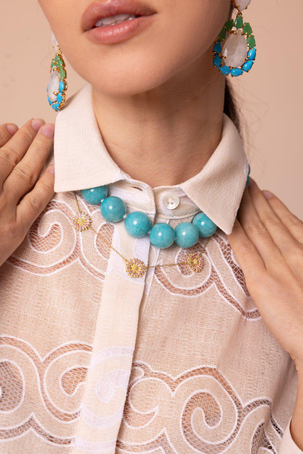 Modern Etruscan Amazonite Beaded Necklace - Image 3