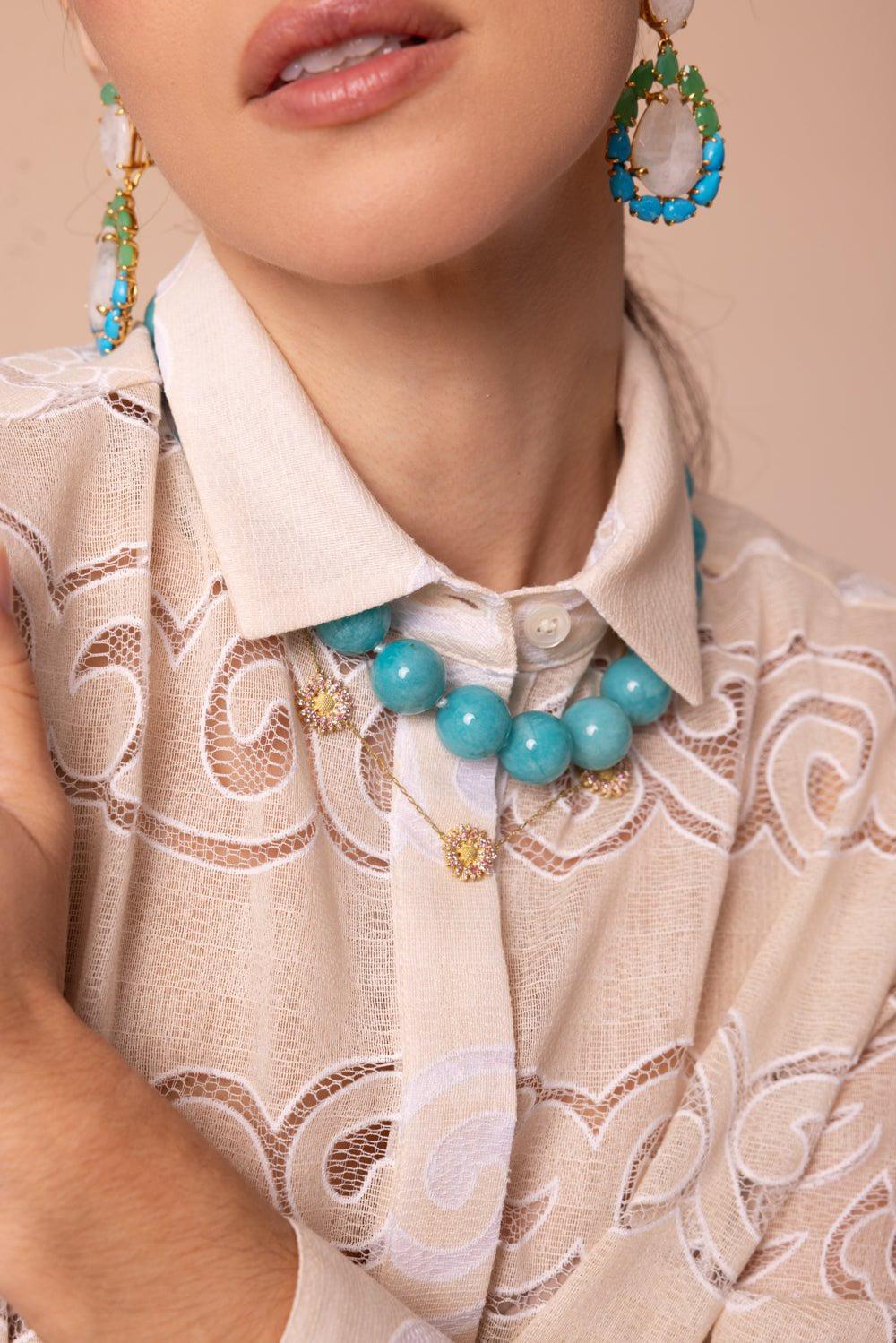 Modern Etruscan Amazonite Beaded Necklace - Image 4