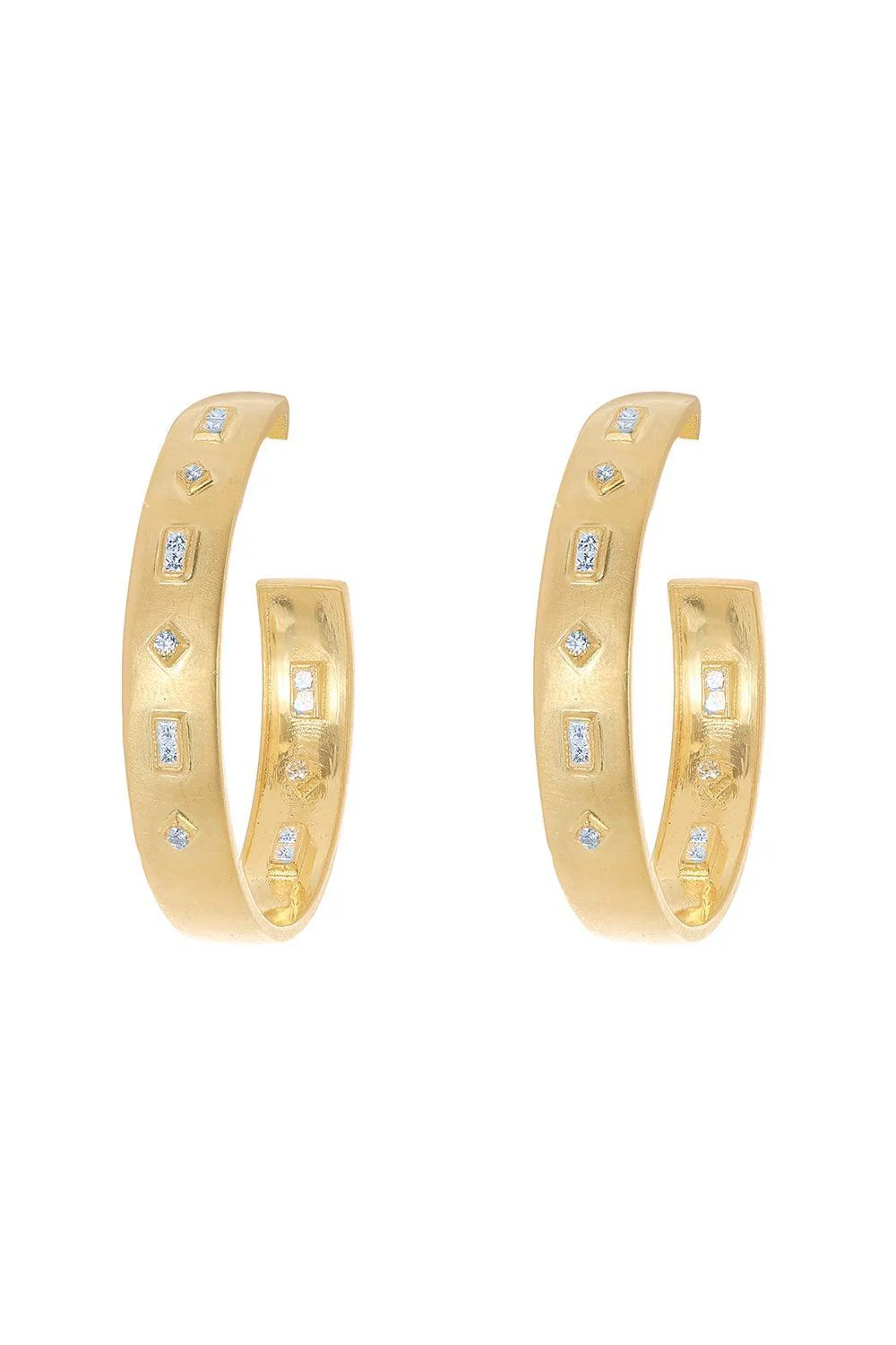 Modern Etruscan Diamond Bezel Hoop Earrings