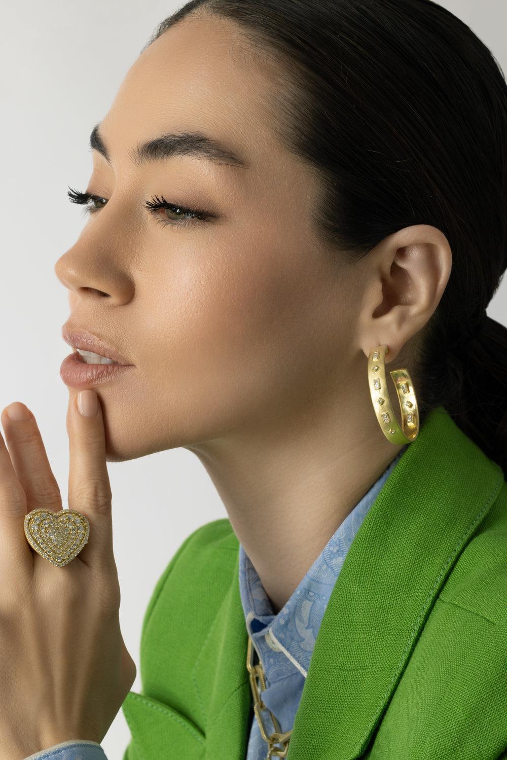Modern Etruscan Diamond Bezel Hoop Earrings - Image 3