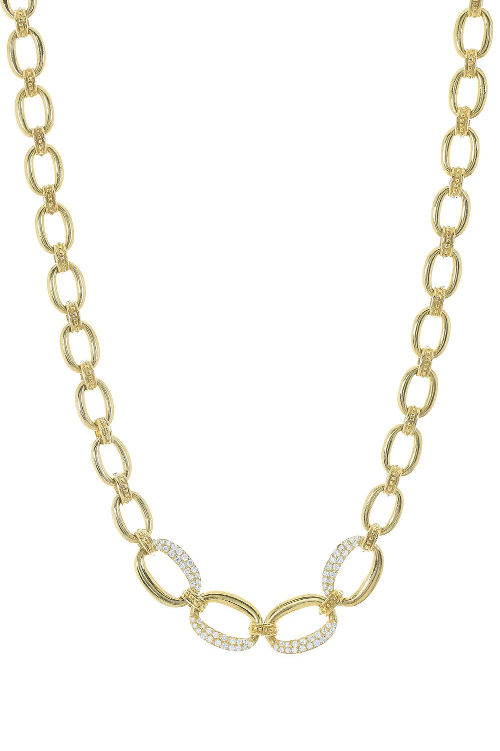 Modern Etruscan Diamond Oval Link Necklace