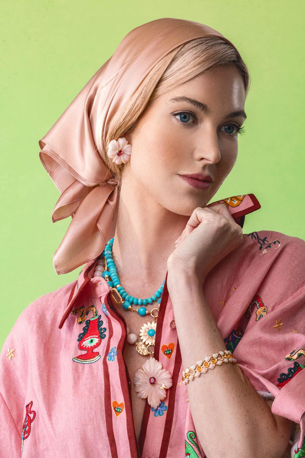 Modern Etruscan Kingman Turquoise Gold Cap Necklace - Image 3