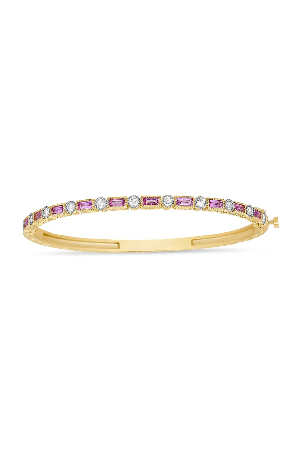 Modern Etruscan Pink Sapphire Baguette Diamond Bangle