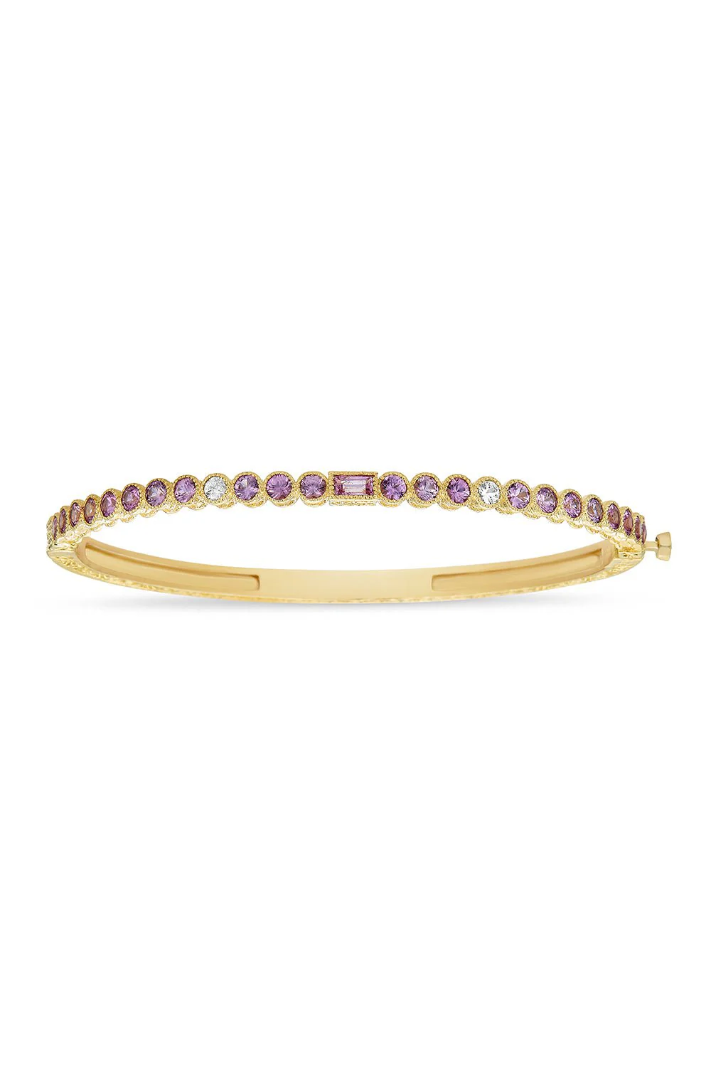 Modern Etruscan Pink Sapphire Round Bezel Bangle