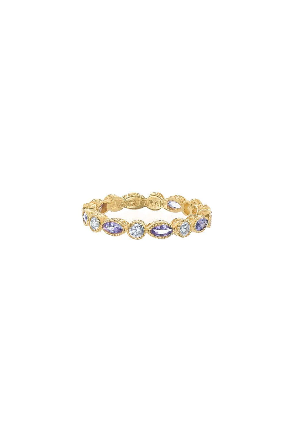 Modern Etruscan Purple Sapphire Diamond Eternity Bezel Stack Ring