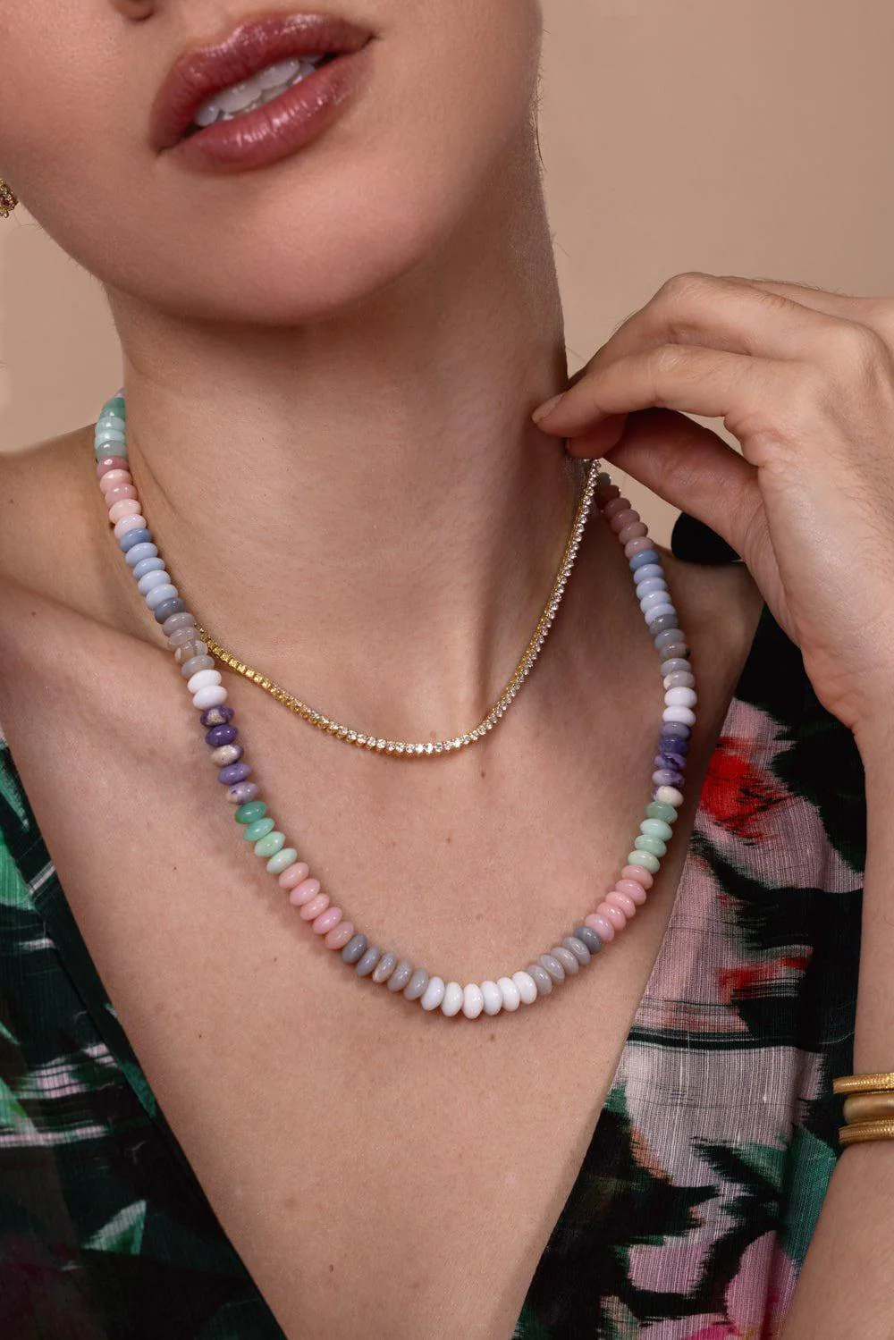 Modern Etruscan Rainbow Opal Beaded Necklace - Image 3