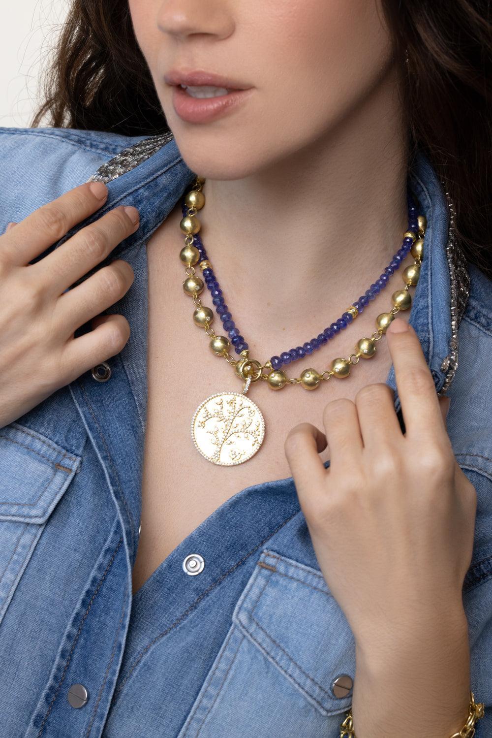 Modern Etruscan Tazanite Beaded Necklace - Image 2