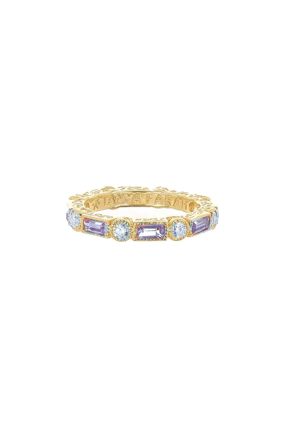 Modern Purple Sapphire Diamond Eternity Bezel Stack Ring