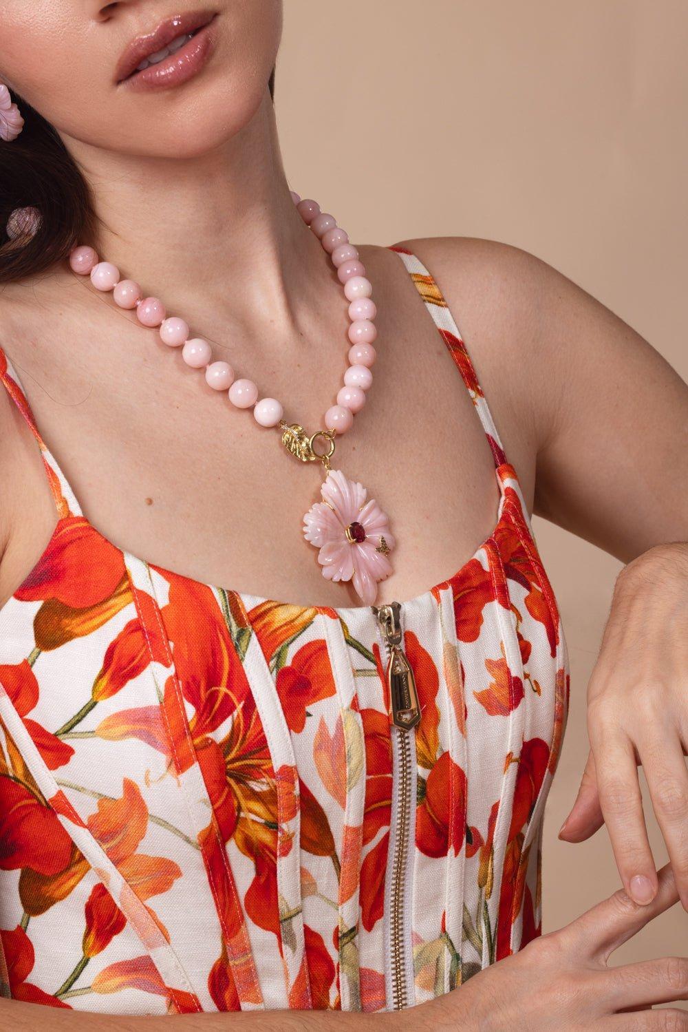 Opal Beaded Flower Pendant Necklace - Image 4