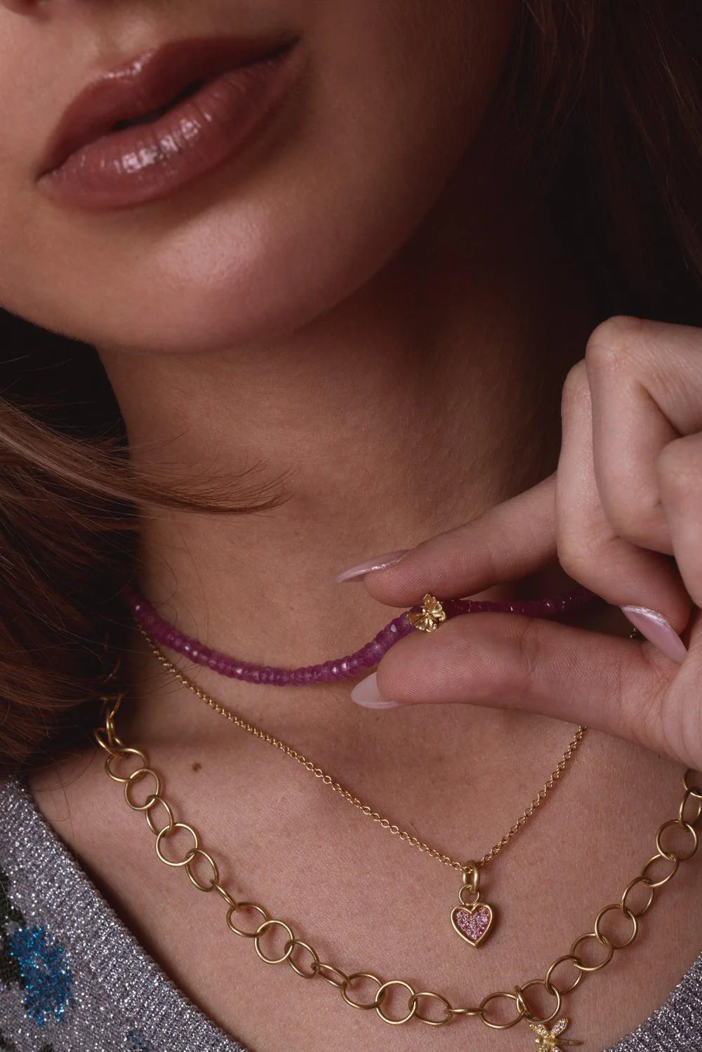 Pink Sapphire Beaded Necklace - Image 2