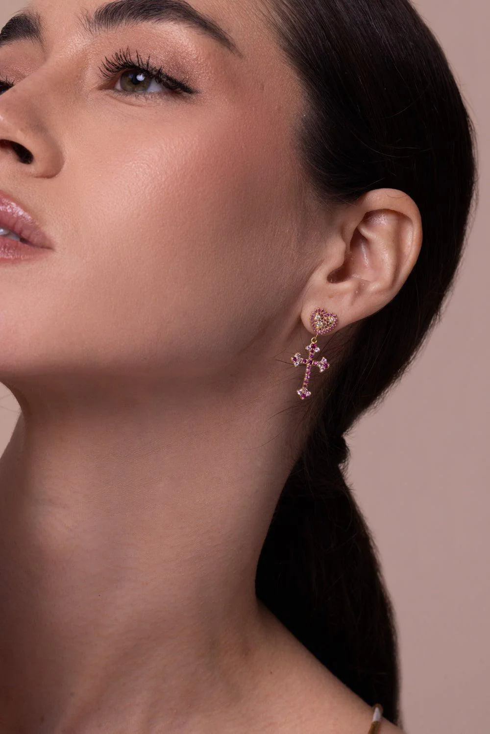 Pink Sapphire Cross Earrings - Image 3