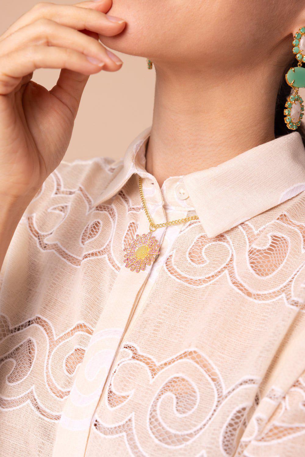 Pink Sapphire Daisy Necklace - Image 3