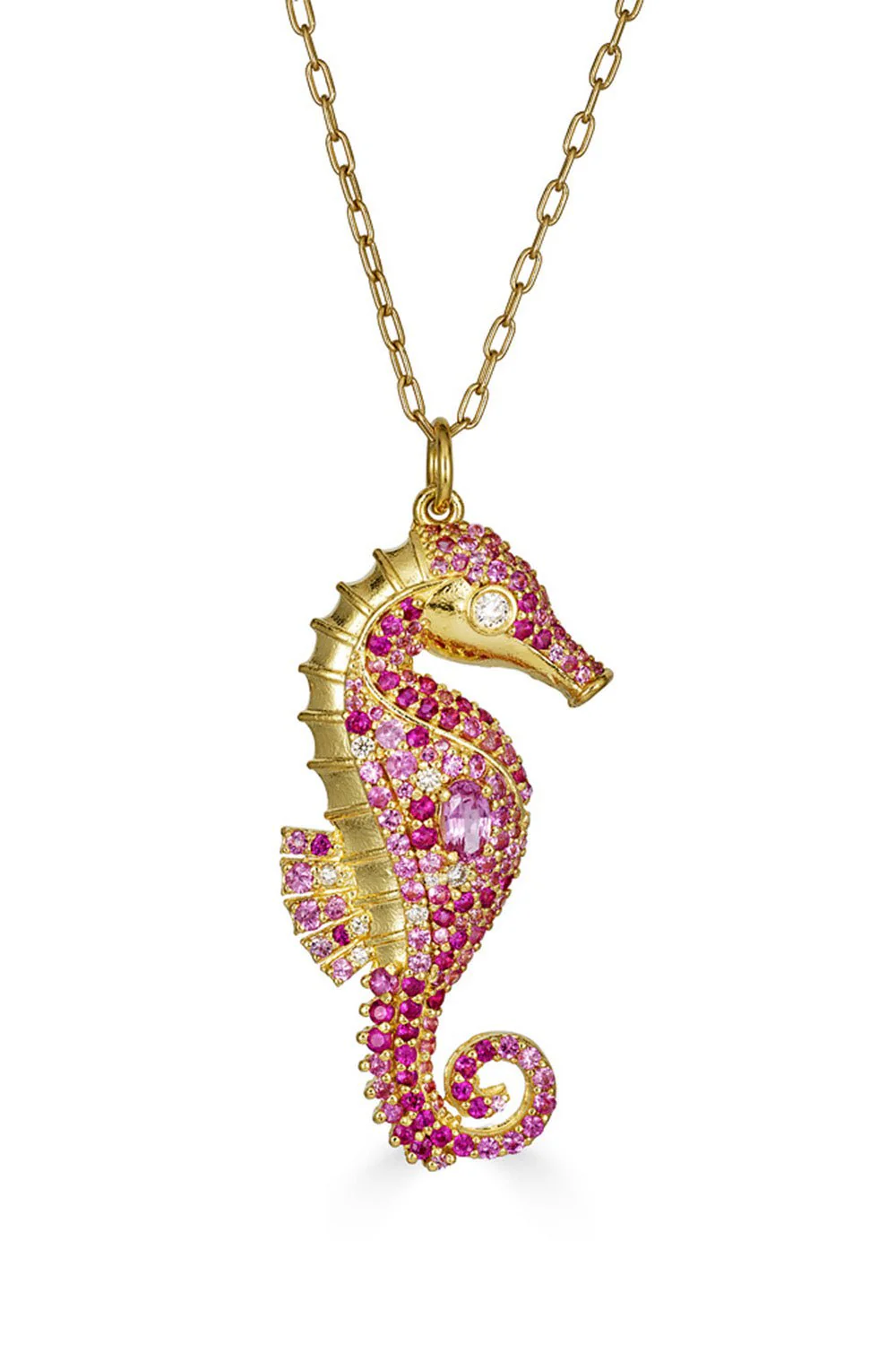 Pink Sapphire Seahorse Pendant Necklace