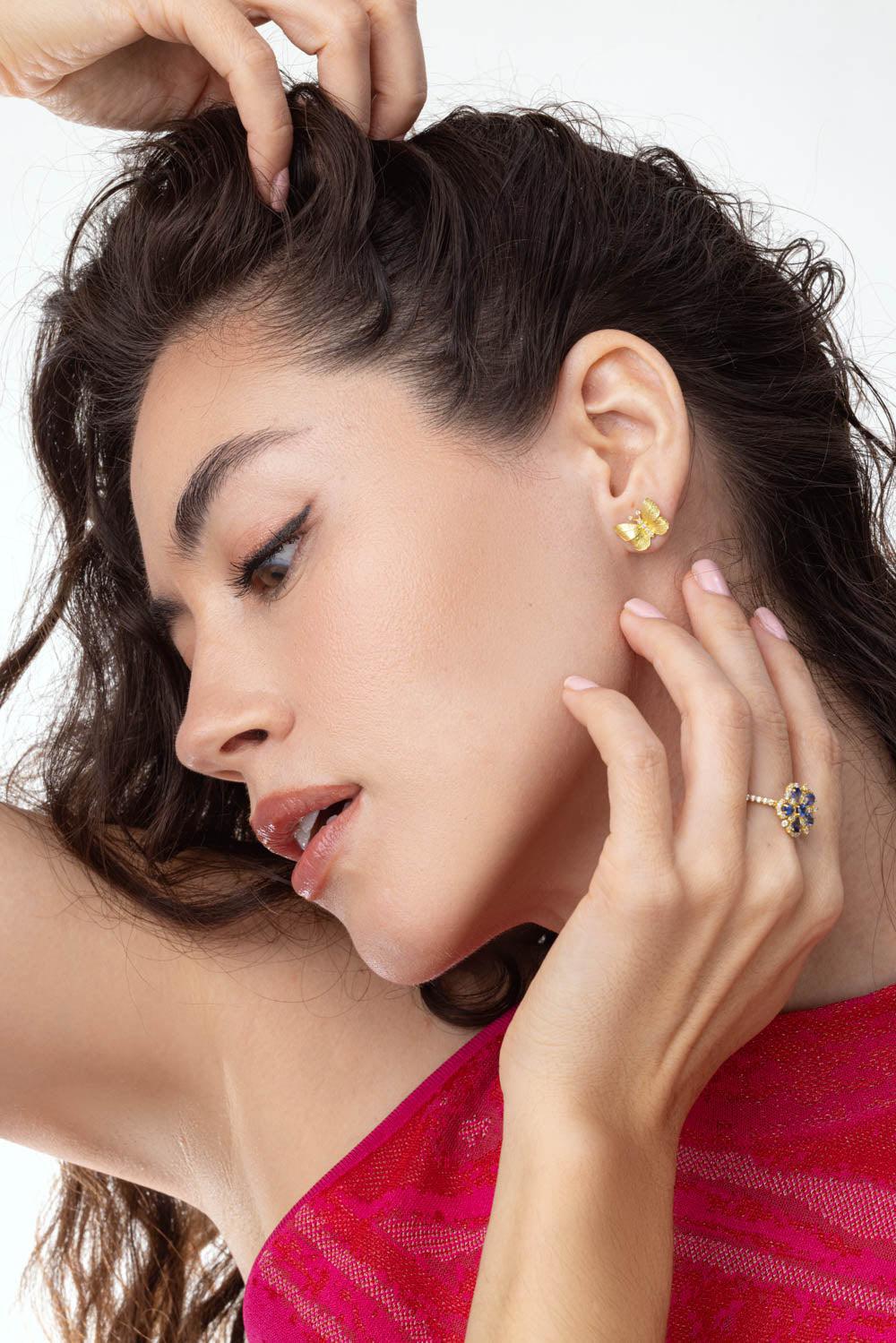 Small Diamond Butterfly Stud Earrings - Image 2