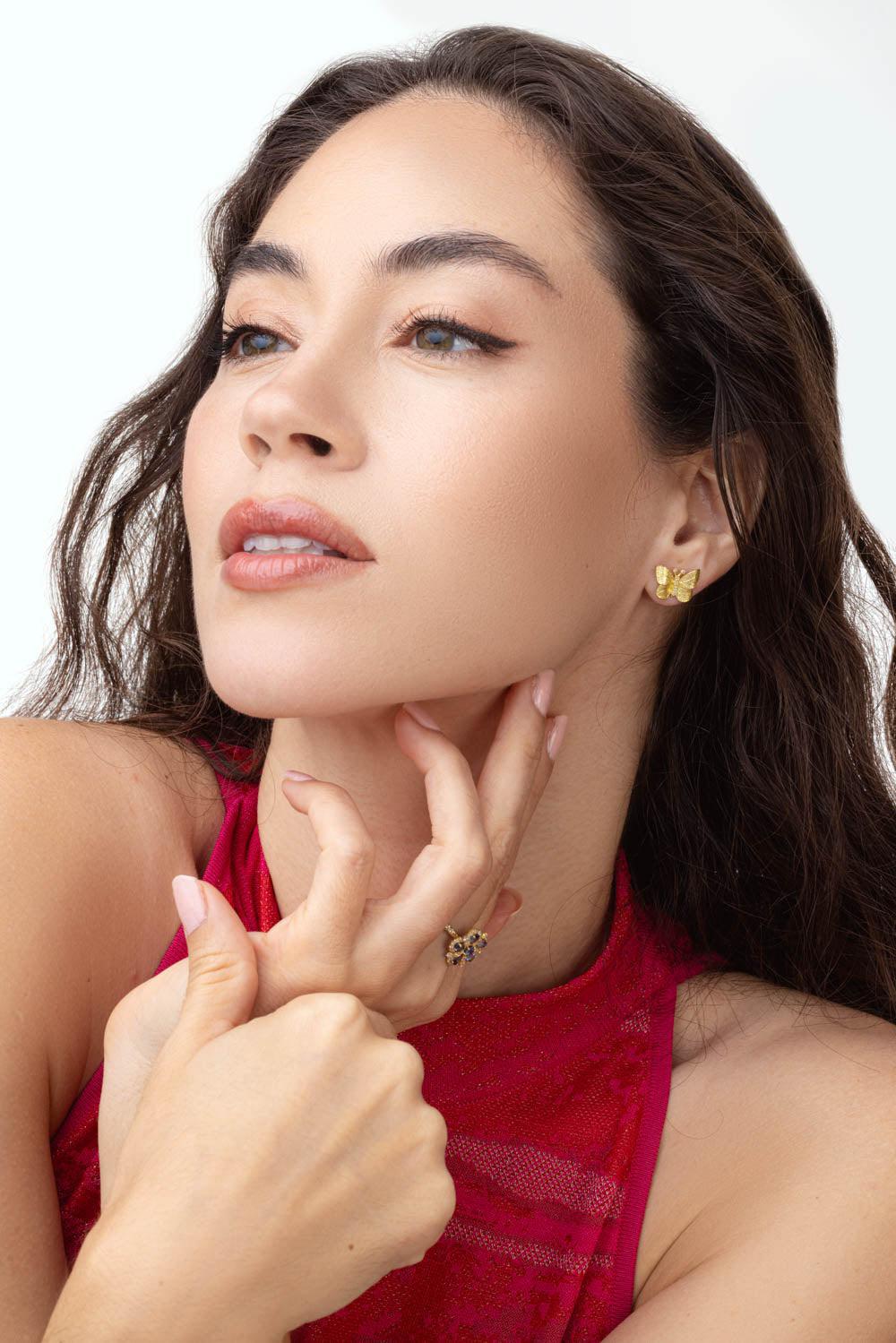 Small Diamond Butterfly Stud Earrings - Image 4