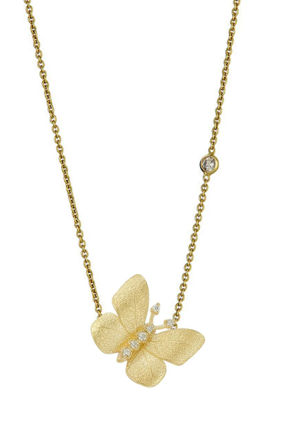 Small Textured Diamond Butterfly Necklace