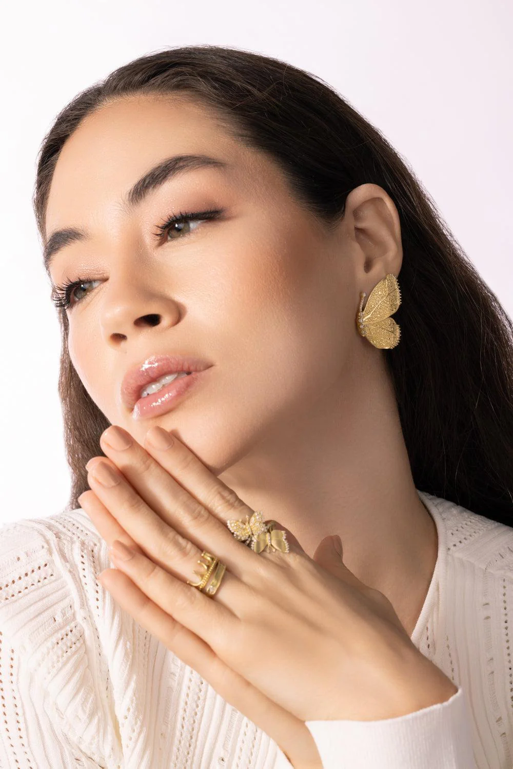 Textured Half Butterfly Wing Diamond Earrings - Image 2