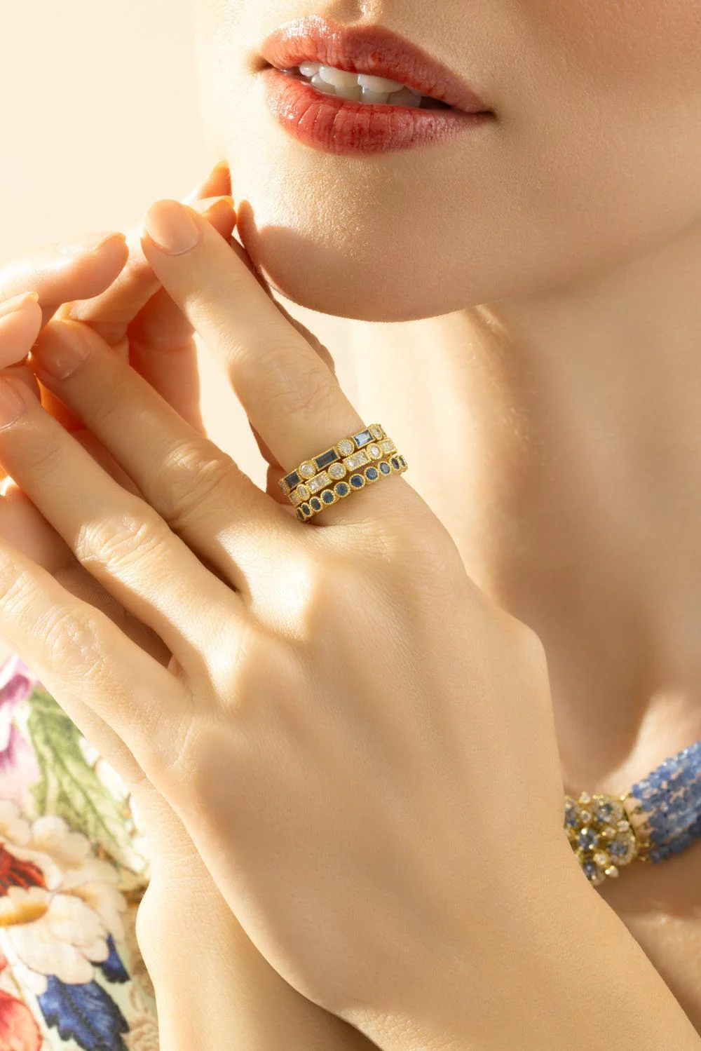 Blue Sapphire Modern Etruscan Stack Ring - Image 3