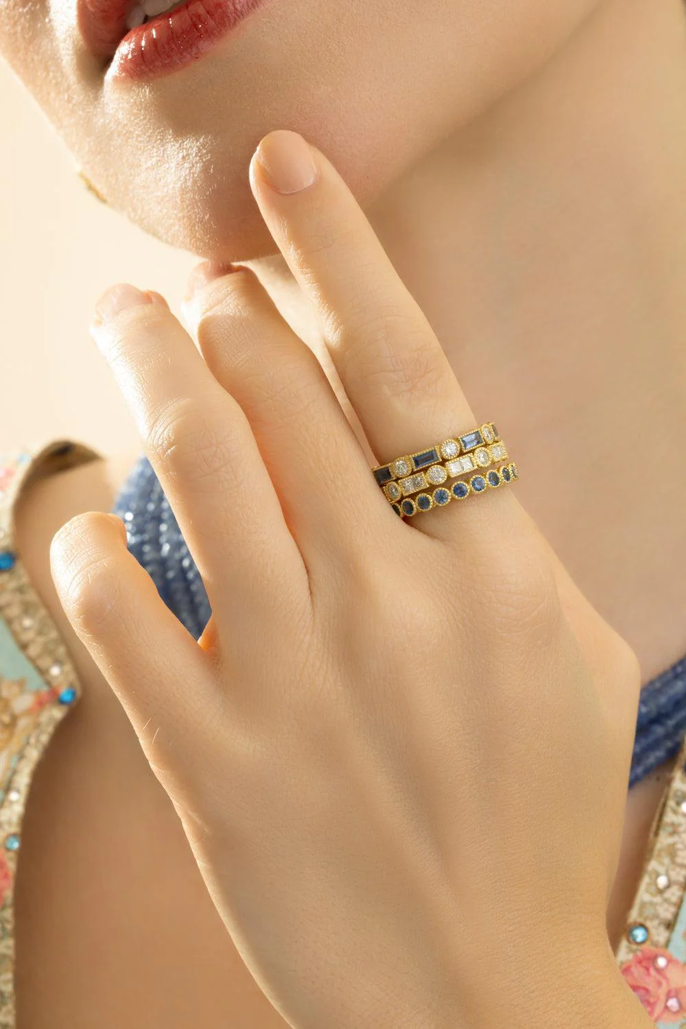 Blue Sapphire Modern Etruscan Stack Ring - Image 4