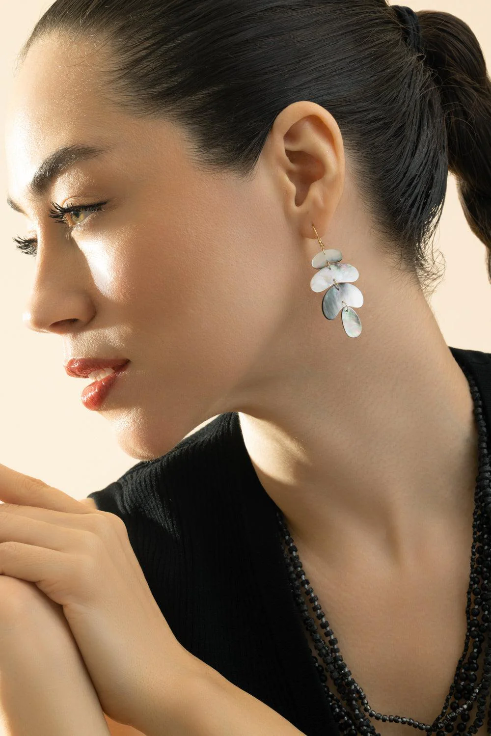 Black Pearl Flat Totem Earrings - Image 2