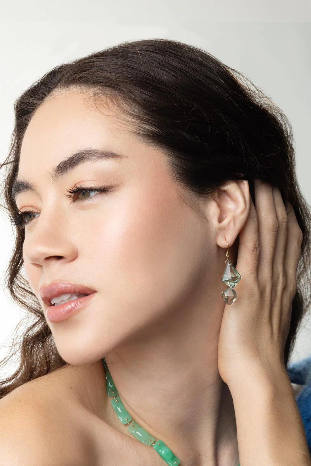 Green Amethyst Double Faceted Drop Earrings - Image 2