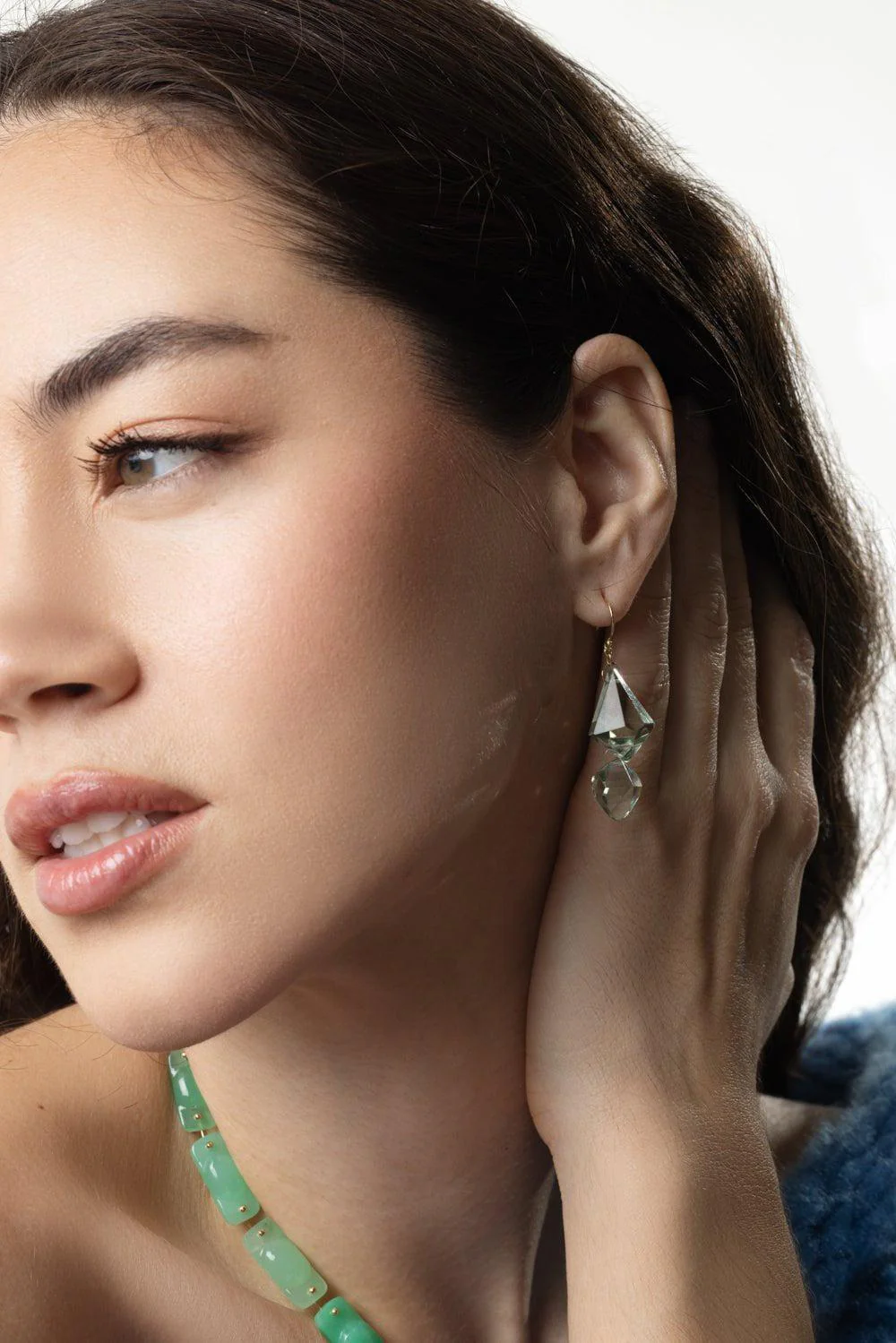 Green Amethyst Double Faceted Drop Earrings - Image 3