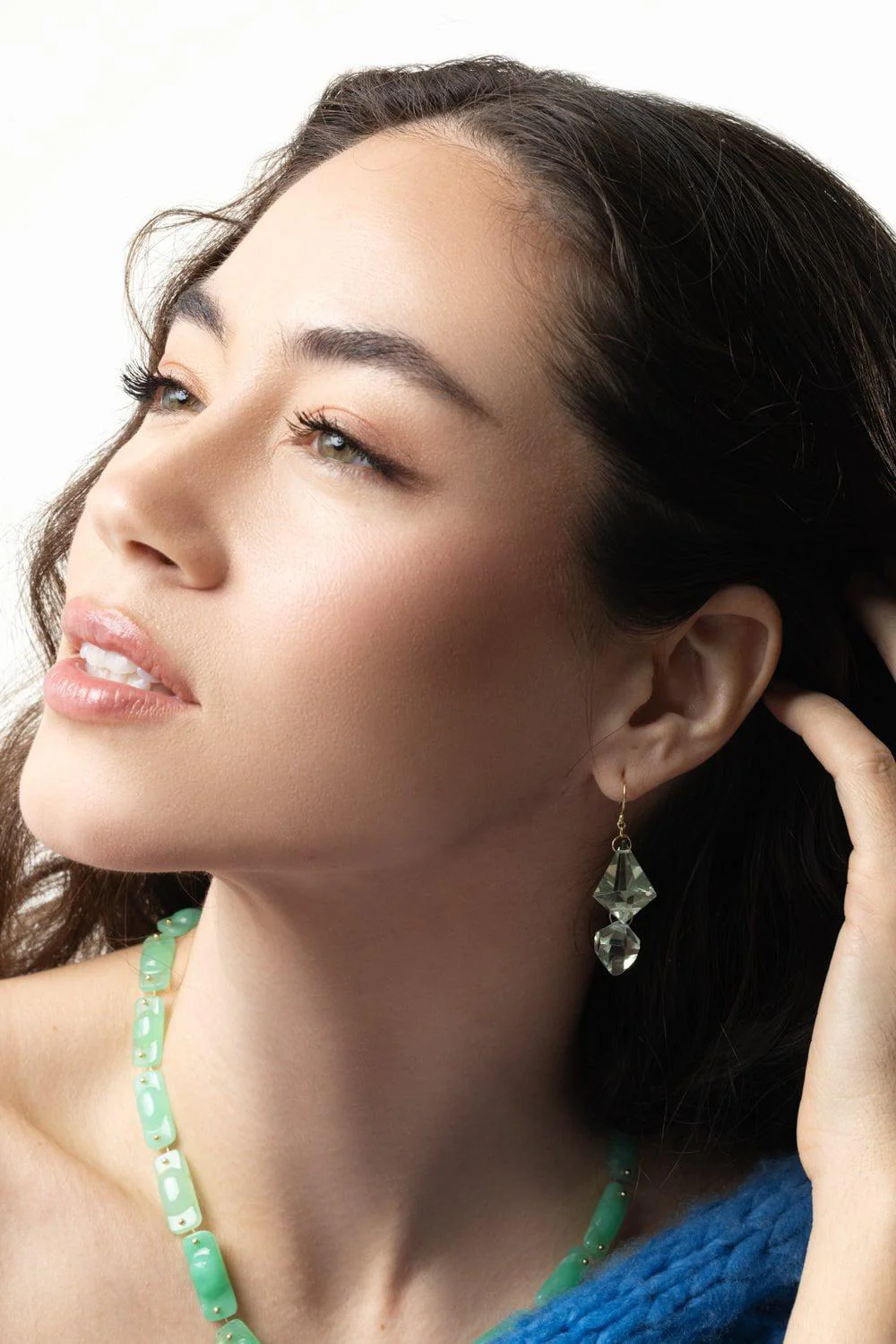 Green Amethyst Double Faceted Drop Earrings - Image 4