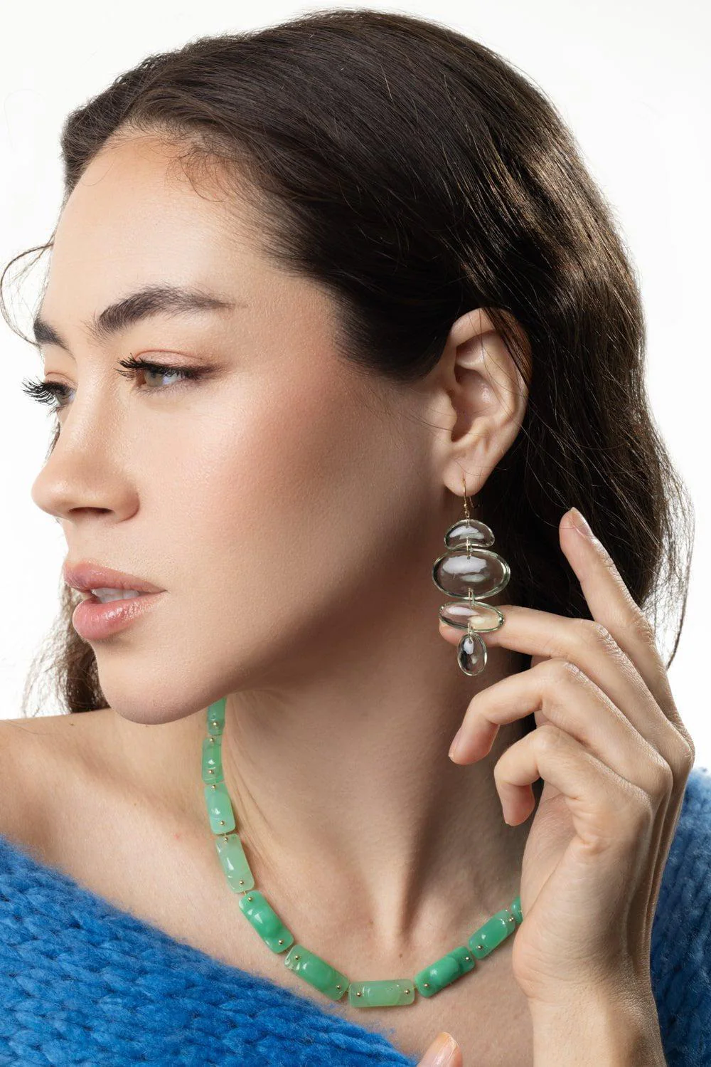 Green Amethyst Oval Totem Earrings - Image 3