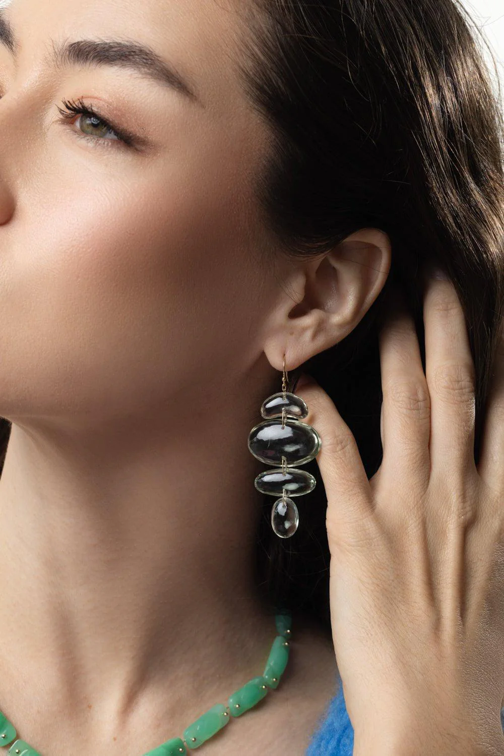 Green Amethyst Oval Totem Earrings - Image 4