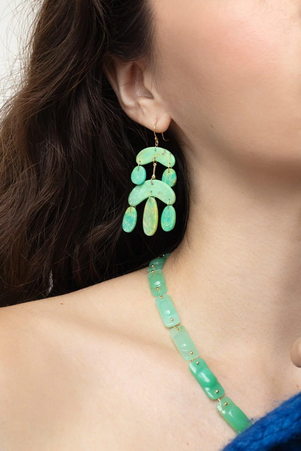 Green Turquoise Tiny Cut Stone Chandelier Earring - Image 4