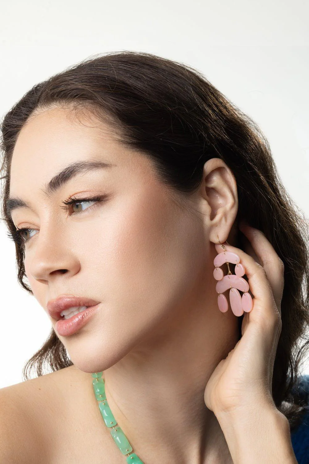 Mini Cut Stone Pink Opal Chandelier Earrings - Image 2