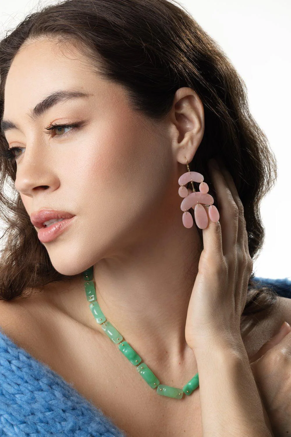 Mini Cut Stone Pink Opal Chandelier Earrings - Image 3