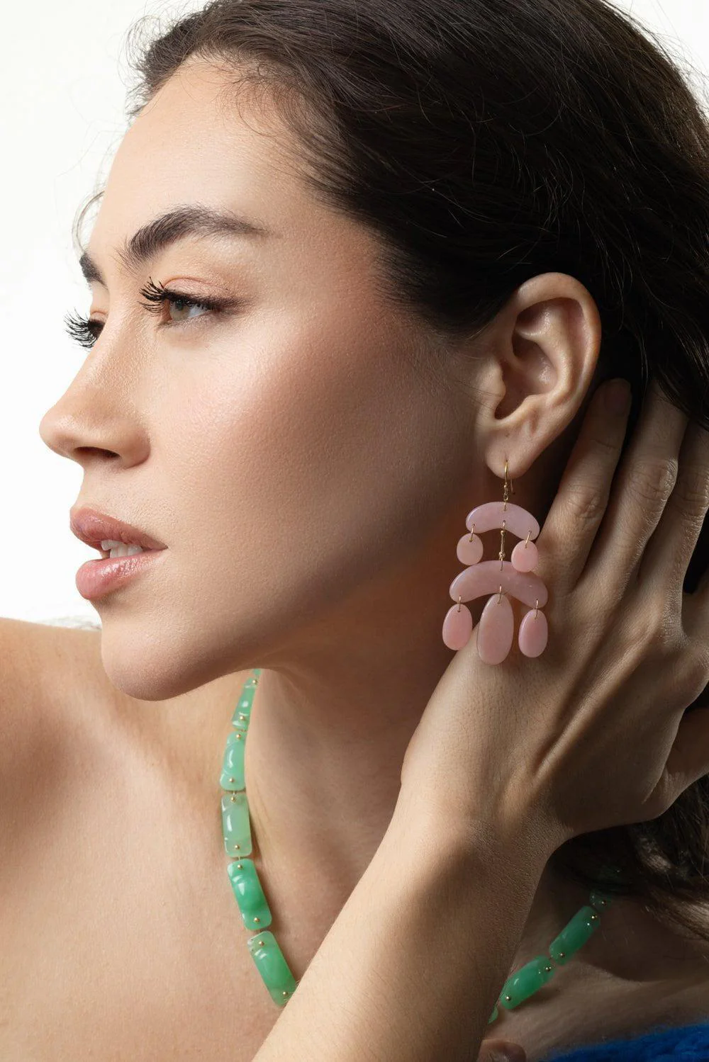 Mini Cut Stone Pink Opal Chandelier Earrings - Image 4