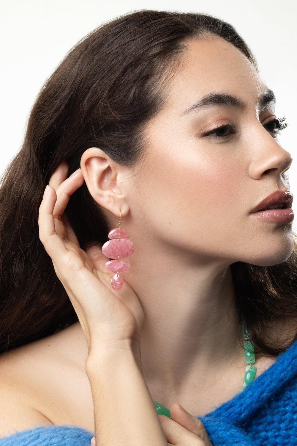 Rhodochrosite Oval Totem Earrings - Image 4